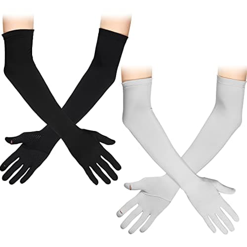 Eurzom 2 Pairs Women UV Sun Protection Gloves UPF 50 Plus Long Sun Gloves Summer Outdoor Sports Driving Gifts for Women(Black, Gray)