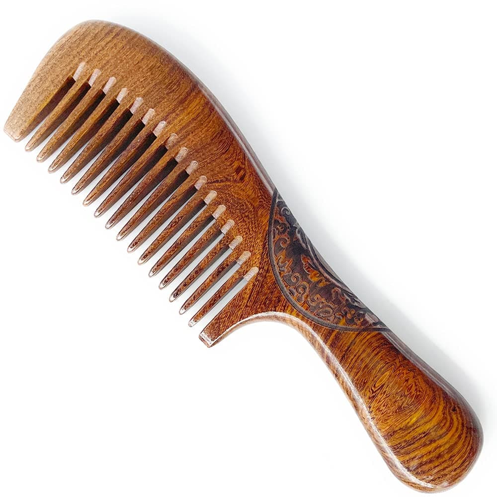 Sitronugras Natural Handmade Sandalwood Comb Fine Tooth for Wavy Thick Thin Straight Hair No Static No Snag Reduce Tangles for Men Women Kids Auspicious Carve Patterns