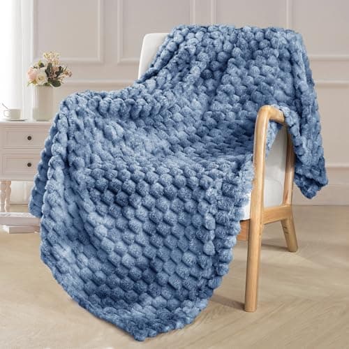 Exclusivo Mezcla Extra Large Fleece Throw Blanket for Couch, 50x70 Inches Stylish Jacquard Soft Throw Blanket, Fuzzy Cozy Lightweight for All Season, Tie-dye Stone Blue
