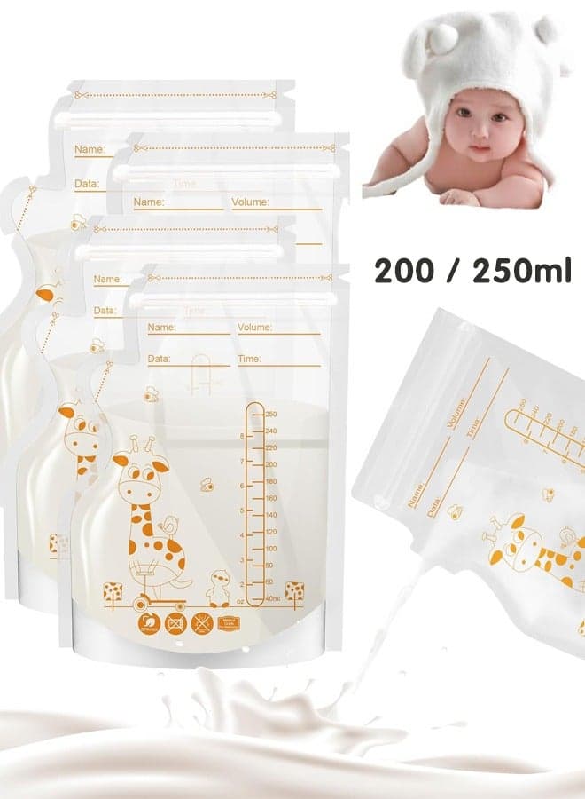 50 Pieces Breastmilk Storage Bag, Disposable Milk Storage Bag for Breastfeeding, No-Leak Milk Freezer Storage Pouches, 200ml / 250ml