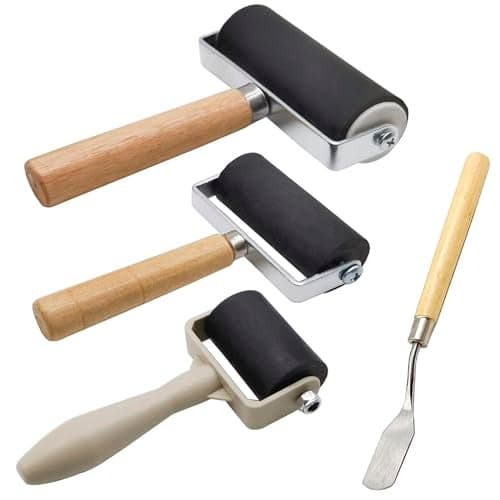 4 Pack Rubber Roller Brayer Rollers with 3 Size for Crafting Brayer Rollers for Printmaking Brayer Tool Paint Brush Ink Applicator Art Craft Oil Painting Tool 14 in24 in4 in 1 Scraper HRJZF