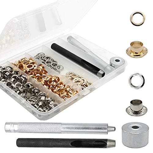 Raydodo 140 Sets Reinforced Grommet Kit, 1/4 Inch Metal Brass Eyelet Kit with 3 Pieces Grommet Tool Boot Eyelet Repair Kit and Grommets for Fabric, Tarps, Leather, Belt with Storage Box