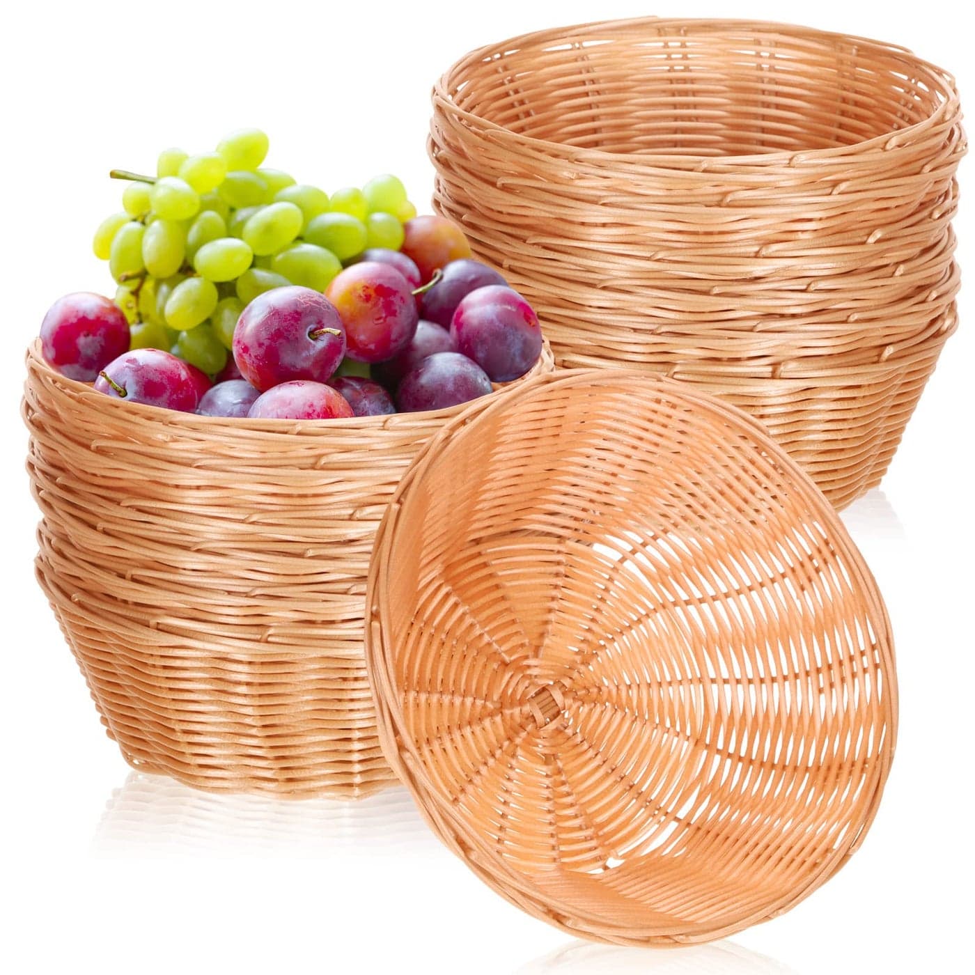 Zopeal 12 Pcs 7 Woven Bread Baskets Bulk Plastic Round Woven Small Baskets for Gifts Empty Bread Serving for Food Fruit Easter Kitchen Restaurant Centerpiece Display Christmas