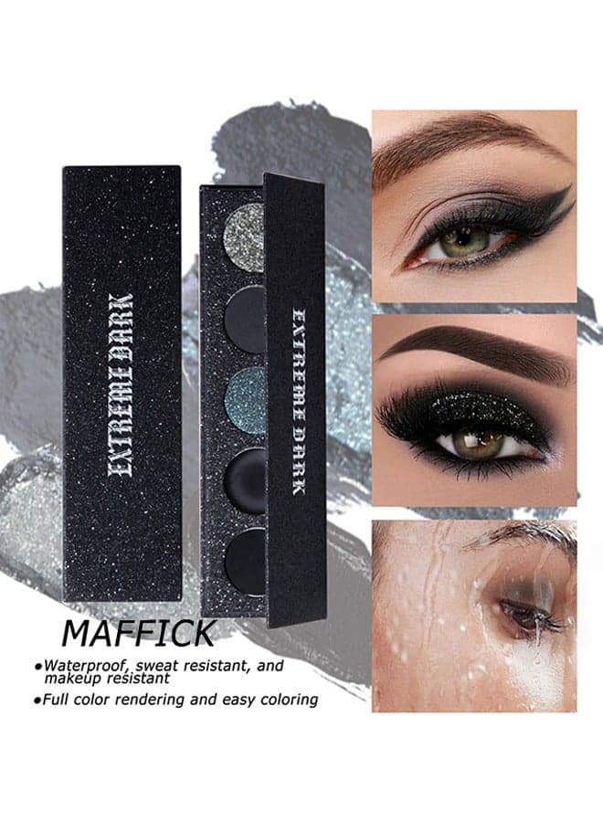 Extreme Dark-5 Color Eyeshadow Palette,Matte & Shimmery Eyeshadow for High-Definition Eye Makeup,Waterproof, Sweat Resistant,Long-lasting
