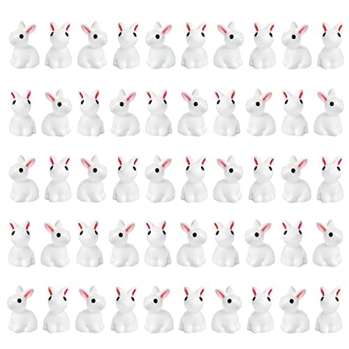 Exasinine 50Pcs Mini Rabbits Figurine Easter Bunny Figurine Rabbit Miniature Figurines Mini Animals Fairy Garden Miniature Ornaments for Easter Egg Fillers Dollhouse Cake Home DéCor