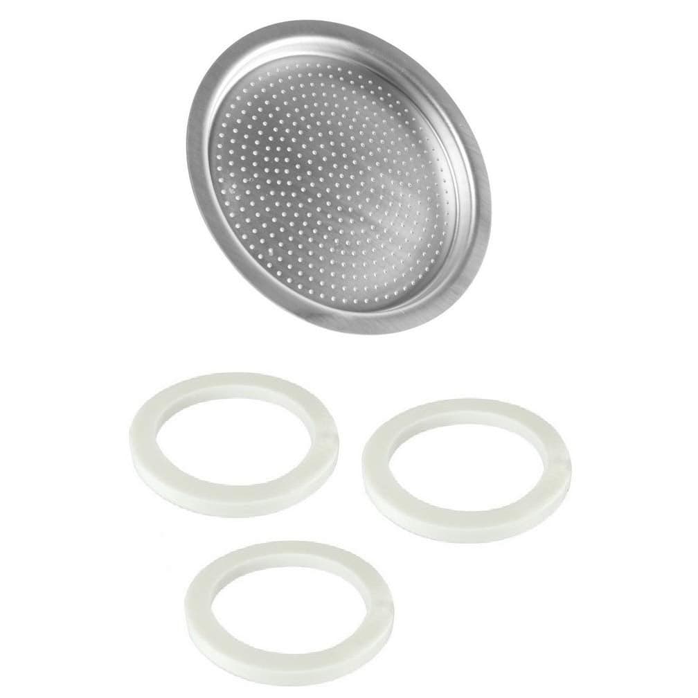 Univen 225 57mm Espresso Filter and Gasket Seals Compatible with Bialetti 3 Cup Aluminum Espresso Makers