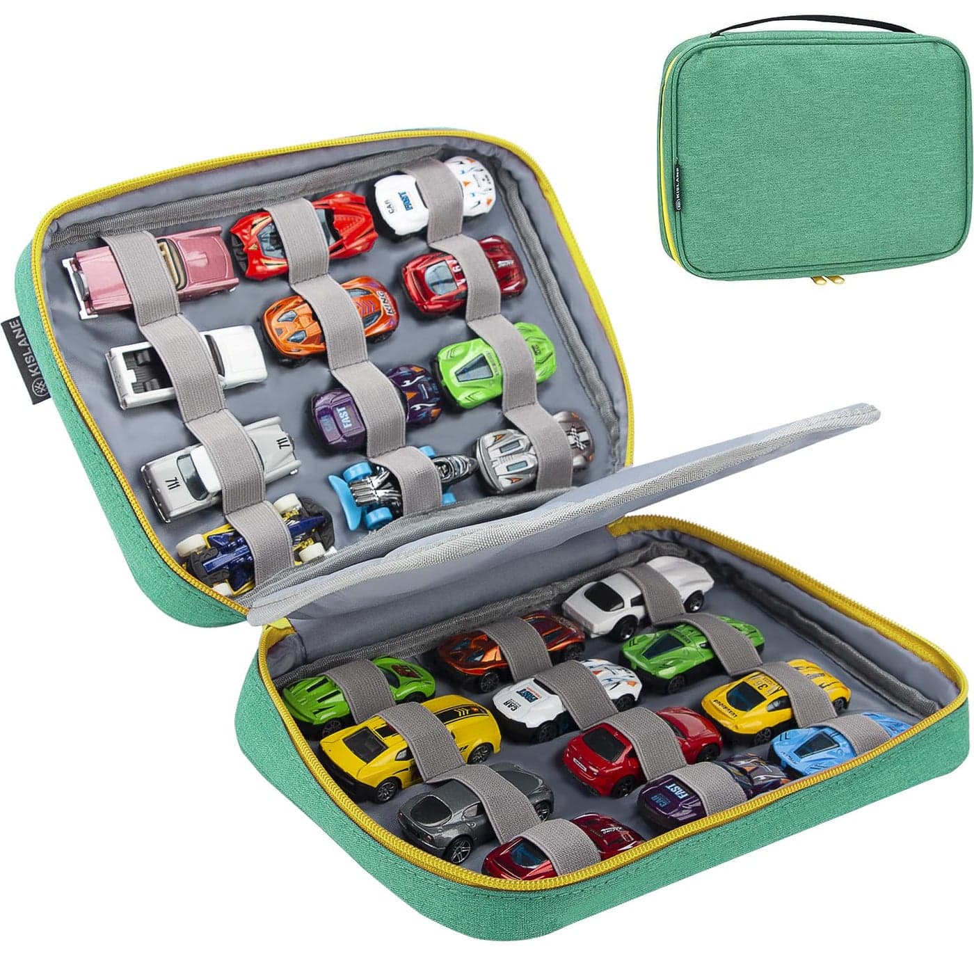 KISLANE 24 Toy Cars Storage for Toy Cars, Storage Case Compatible with 24 Toy Cars, Matchbox Cars, Mini Toys, Toy Cars Storage for Kids, Bag Only (Green)