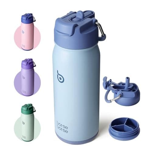 BOTTLE BOTTLE 16 oz sports water bottle stainless steel insulated kids water bottle with straw and pills holder for gifts and school(blue)