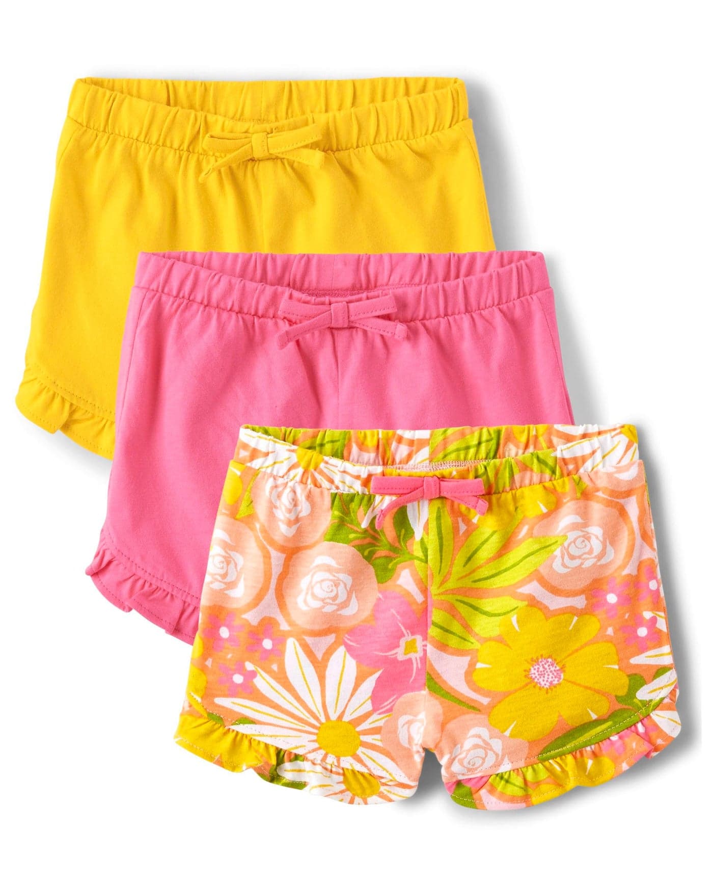The Childrens Place Baby Girls Knit Bottoms 3Pack Shorts Amanda Floral_Sun Glow Fleur Pink None See Comments Tansy Yellow 1824 Months US