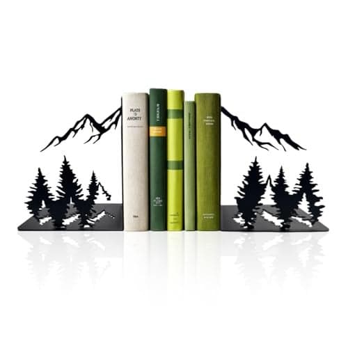 Zckjnoi Matte Black Decorative Metal Mountain Bookends Modern Aesthetic Decor for Home Office Library or Studio Shelves Unique Gift for Book Lovers