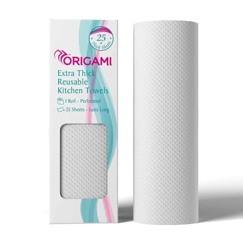 Origami Reusable Kitchen Towel Roll - 25 Sheets, Washable up to 2,500 Times | Highly Absorbent, Eco‑Friendly & Hygienic Non‑Woven Dish Cloth Alternative for Cleaning Tough Stains