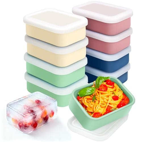 Duseu 8 PCS 2 Cup Silicone Freezer Molds with Lid, Meal Prep Freezer Molds Silicone Freezer Containers Reusable Food Preserving Tray Freezing Ice Trays for Soups Sauces Stews