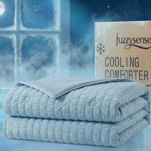 Cooling Comforter, Dual-Sided Seersucker & Q-Max>0.4 Cooling Blanket, Breathable Fabric for Hot Sleepers Night Sweats Menopause & Sensitive Skin, All Season Pet Friendly, Blue, Twin 60"x80"