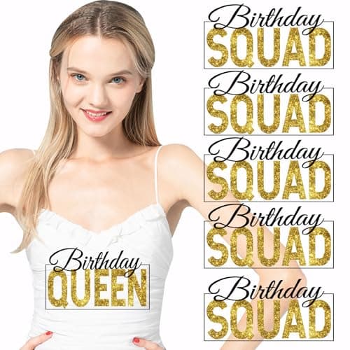 SUPERDANT 6 PCS Birthday Squad Iron on Transfer Paper Birthday Queen Heat Transfer Sticker Washable Iron on Decals for T Shirts DTF Transfers Ready to Press for Girls Clothing Hoodie DIY Gift