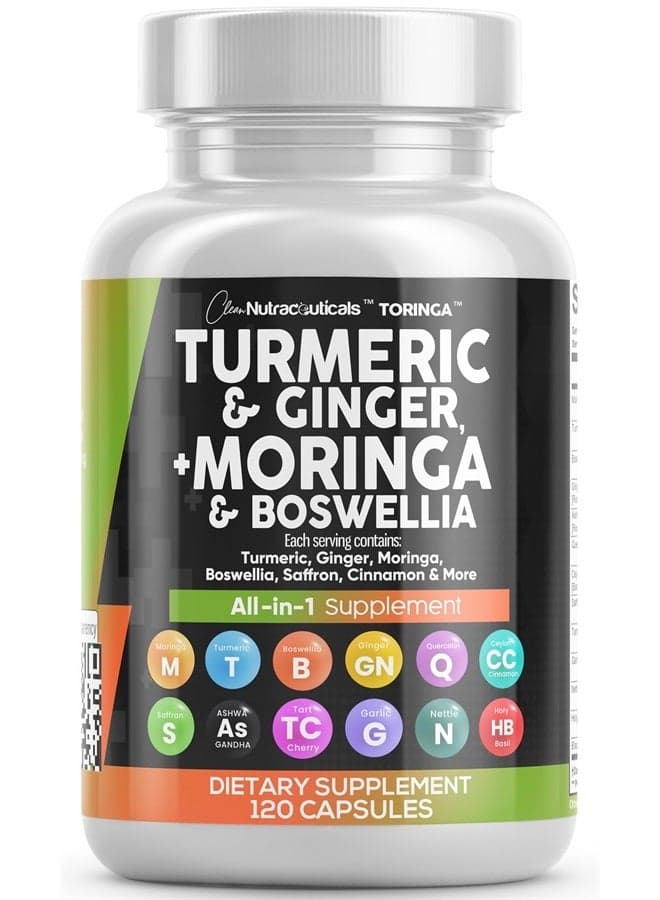 Turmeric Curcumin 30000mg Ginger 3000mg Moringa 50000mg Boswellia 3000mg Saffron 2000mg - Joint Support Supplement for Women and Men with Ceylon Cinnamon, Quercetin, Tart Cherry - 120 Caps