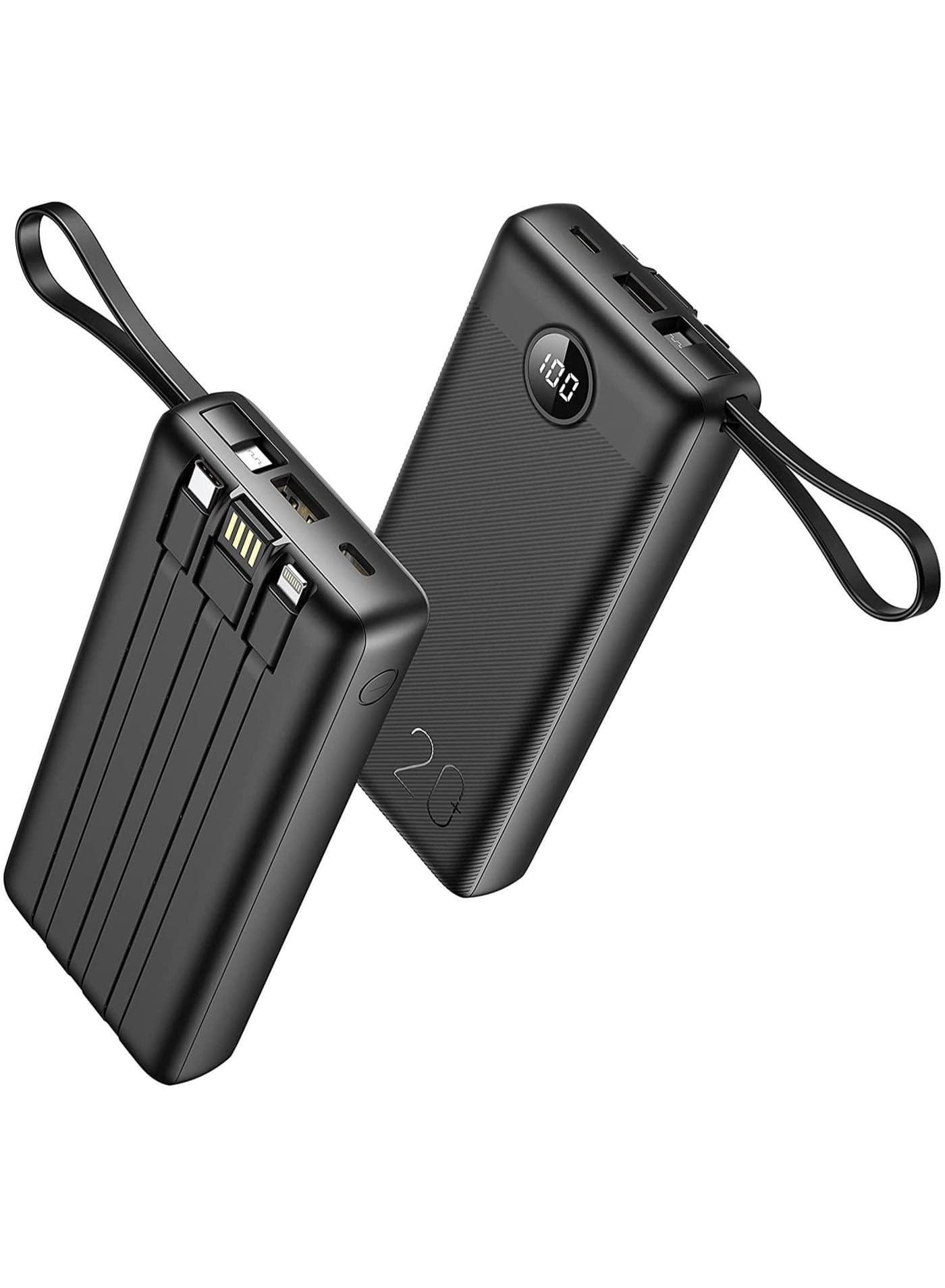 Portable Power Bank 20000mAh built-in cables, QI Fast Charge Slim Power Bank 20000mAh, Digital Display Power Bank 20000mAh for Iphone,Samsung and etc
