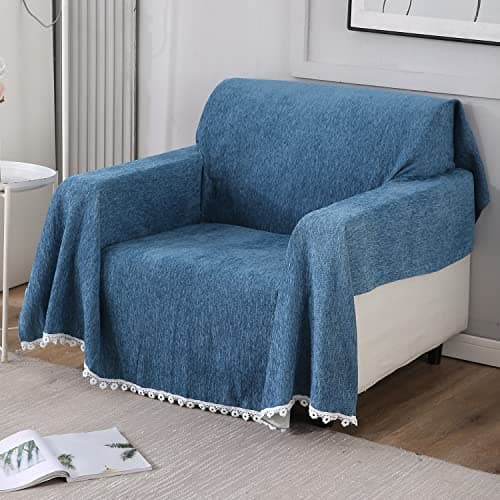 HOKIPO Chenille Sofa Couch Slipcover 1 Seater, 180 (D) x 180 (L) cm, Blue (AR-4642-N3)