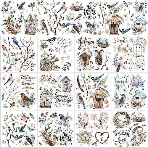 BBTO 12 Sheets Rub on Transfers for Crafts and Furniture Rub on Transfer Stickers Decals for Wood DIY Paper Home Decor 55 x 57 InchBird