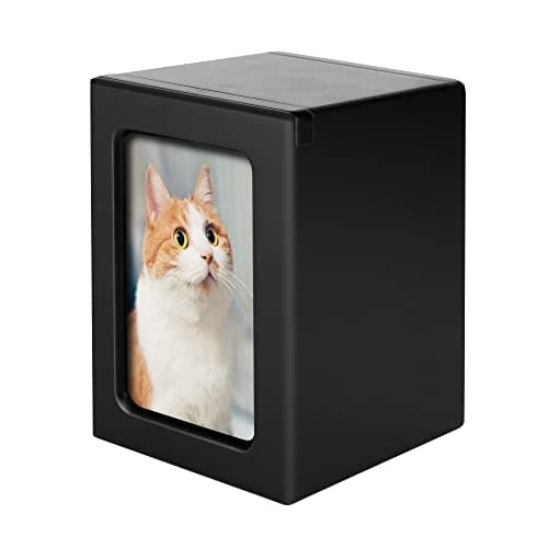 Cuodia:Pet Cremation Box with Photo Frame,Cat urns for Ashes,Pet Urns, Cat Cremation Box for Ashes, Pet Ashes Photo Box,Ash Box for Cat or Dog, Wood Keepsake Memorial Urns. (Black Large)