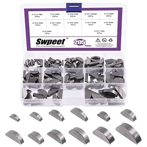 Swpeet 205Pcs 12 Sizes 3mm 4mm 5mm 6mm Woodruff Keys Half Moon Semicircle Bond Key Hardware Metric Assortment Kit for Fasteners Mechanical Industry