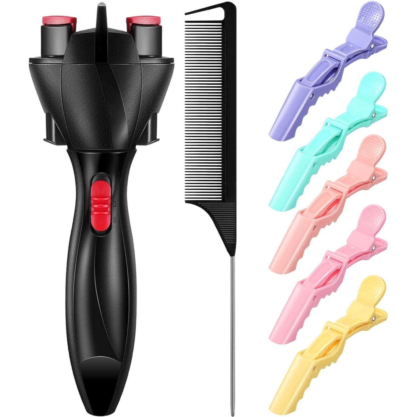 Honoson Hair Braider Set 7 Pieces Automatic Hair Braider with Electronic Hair Braiding Tool Machine Rat Tail Comb and Crocodile Hair Clips for DIY Hair Styling Multicolored