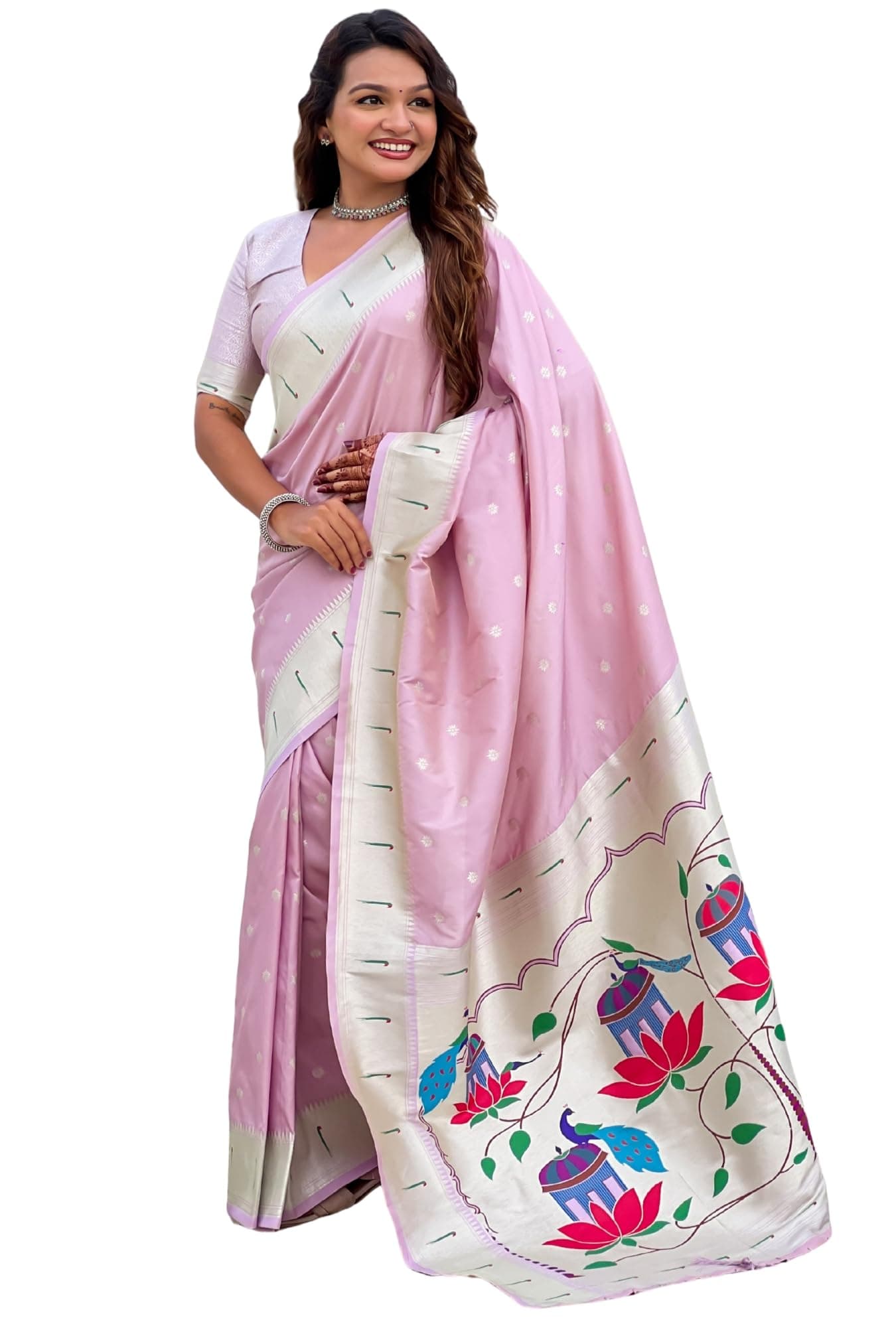 SGF11 Women's Kanjivaram Paithani Soft Silk Saree With Blouse Piece (Light Pink)