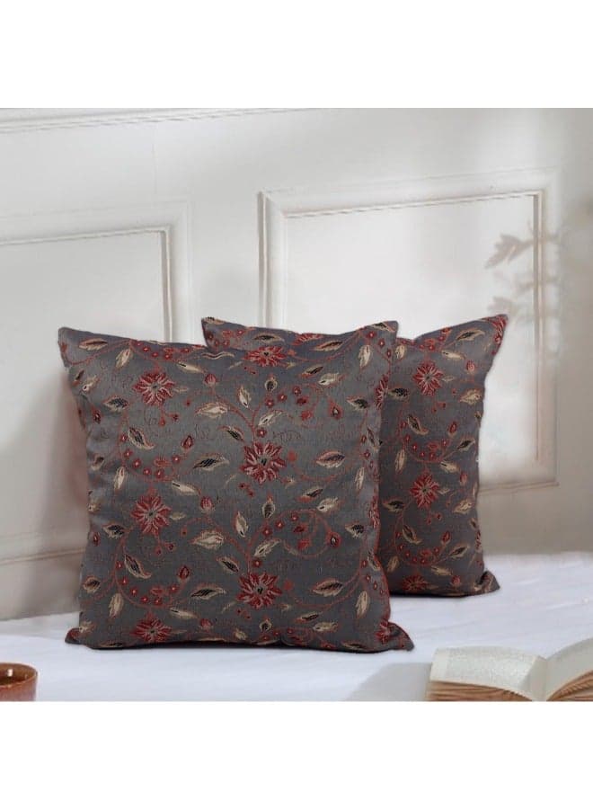 Blossom Dark Grey 16x16 Inch Decorative Cushion & Cushion Cover-Set of 2