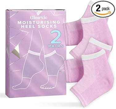 Moisturising Gel Heel Socks by Glowxie 2X Pack Moisturise and Eliminate Cracked Heels Essential Oil Vitamin Infused Open Toe Breathable Design Deep Hydration Reusable Washable
