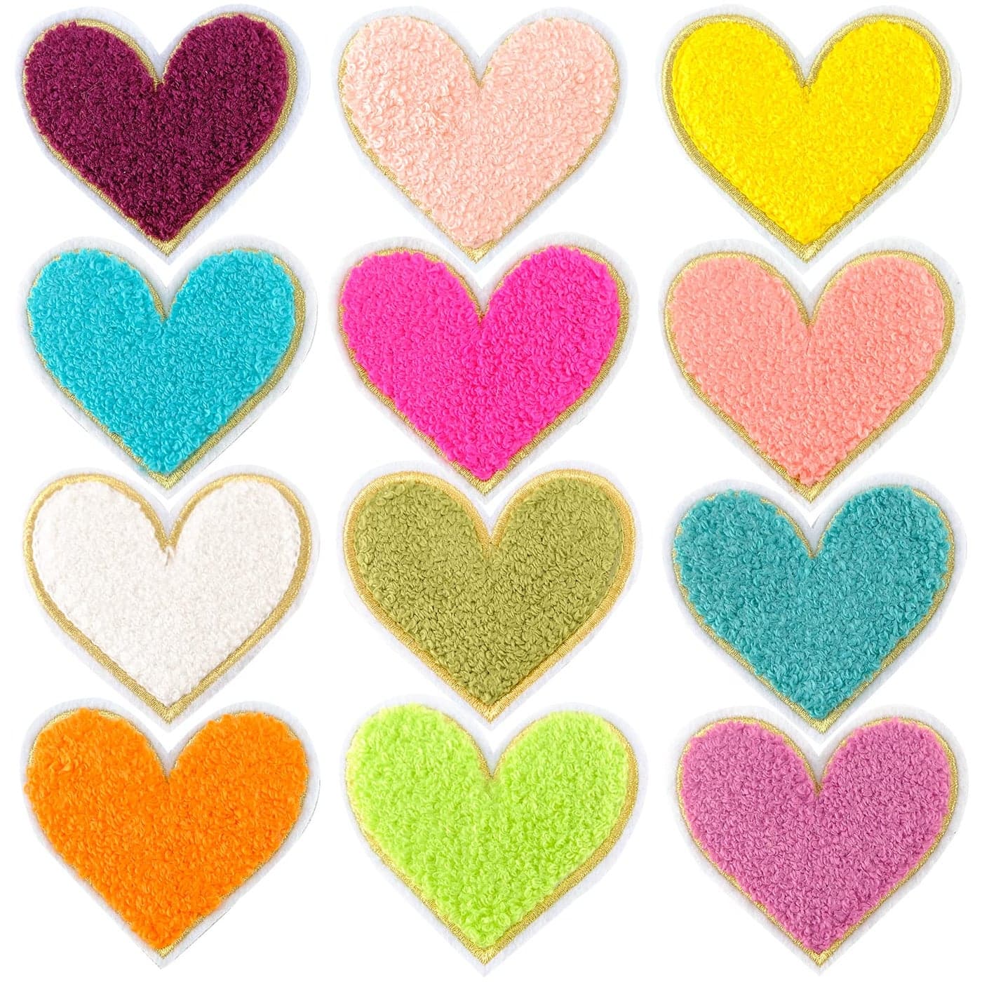 12Pcs Colorful Love Heart Iron on Patches Chenille Decorative Sew on Embroidered Patches Appliques 275inch Heart DIY Arts Crafts Decoration Embroidered Patches for Clothing Jeans Caps Bags Repair