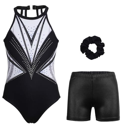 JOYSTREAM Gymnastics Leotards for Girls With Shorts Sparkly Ballet Dance Clasp Back Activewear Geometric Diamond1213Years
