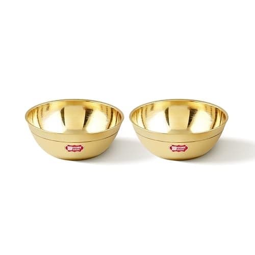 Kitchen Expert Small Brass Bowl | Set of 2 | 40 ml | Oil Diya for Mandir | Ideal for Home Decor, Pooja, Festivals, Prasad and Desert| Decorative Brass Bowl | Multipurpose