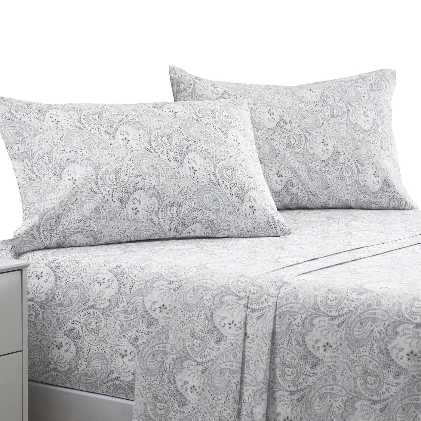 Mellanni Twin XL Sheets Set 3 PC Iconic Collection Bedding Hotel Luxury Extra Soft Cooling Bed Sheets Wrinkle Fade Stain Resistant Twin Extra Long Paisley Gray