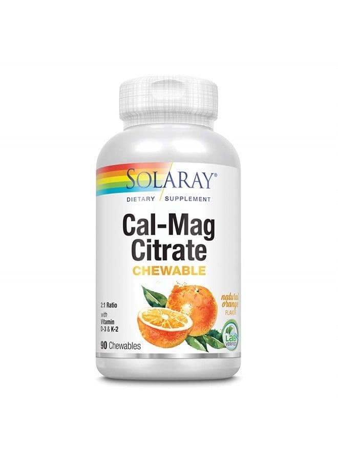 Solaray Cal-Mag Citrate Plus D-3 & K-2 Orange Chewables | 90 Count