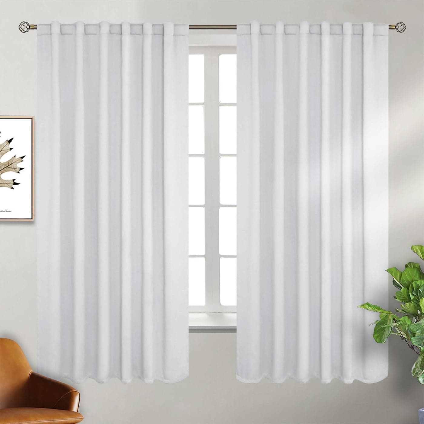 BGment White Curtains for Bedroom 52 x 63 inch Rod Pocket and Back Tab Thermal Insulated Room Darkening Curtains for Living Room 2 Panels Set Greyish White