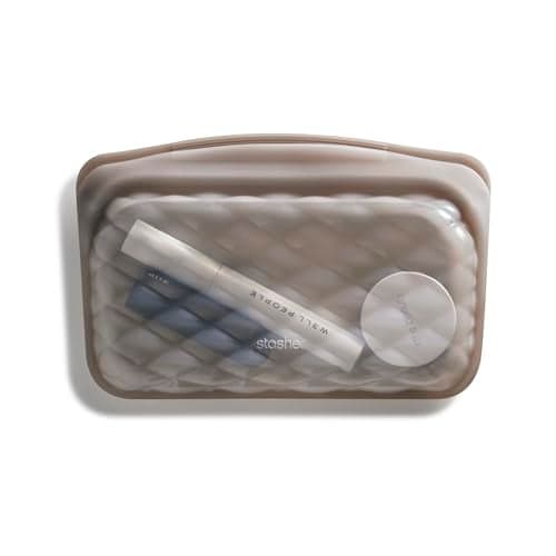 Stasher Premium Silicone Reusable Makeup Touch-Up Bag, Taupe, Beauty & Travel Toiletry Bag, Storage Bag Organizer, Dishwasher & Heat Safe, TSA Friendly, BPA Free, Leak-free, Eco Friendly, 12 Oz