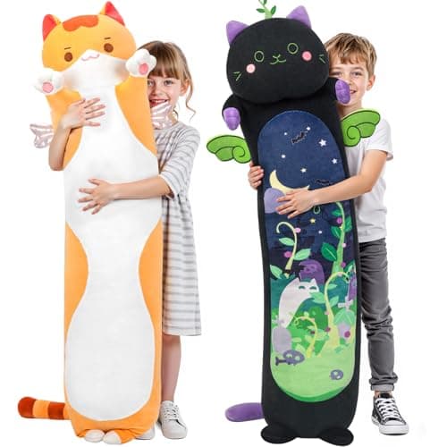 Mewaii Long Cat Plush 5 Sizes 120 Extra Filling Giant Plushness Kids Body Pillow Kawaii Cute Brown Cat Stuffed Animals Plushies Big Long Body Pillow Cat Plush Gift for Girls 53