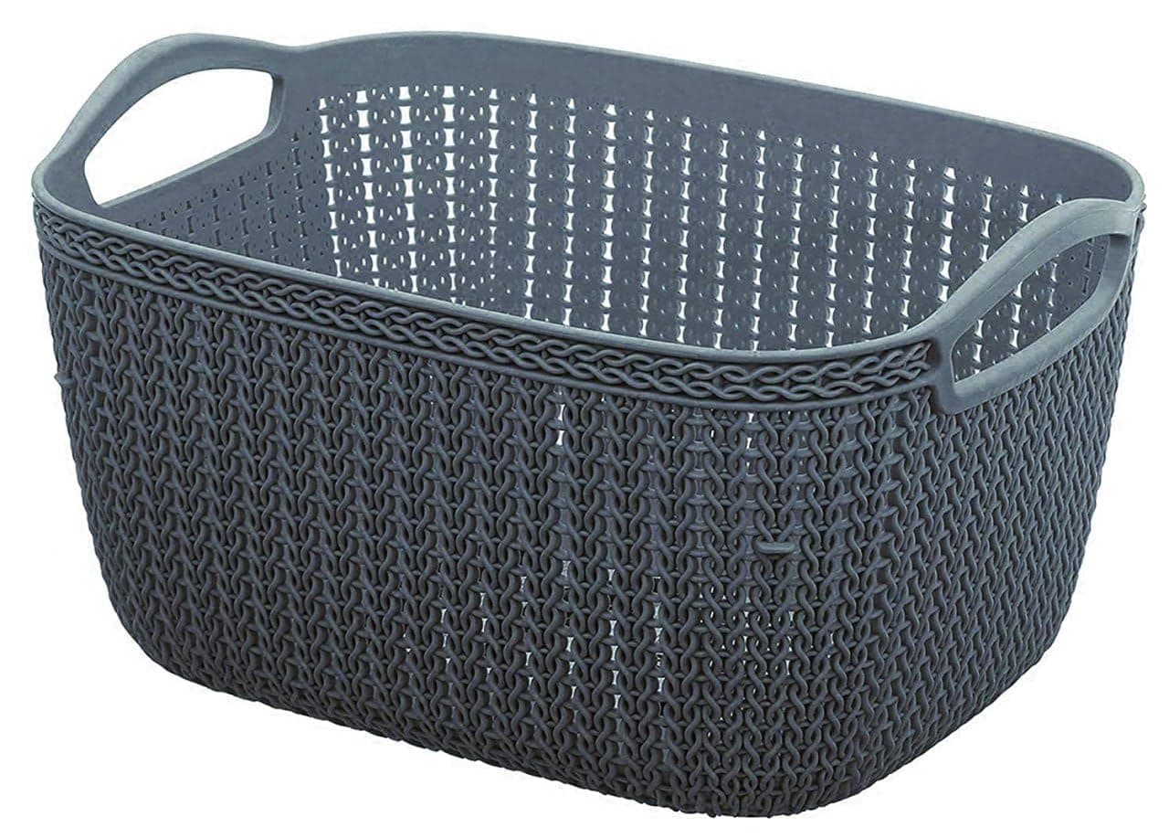 Black Olive Plastic Storage Basket with Handles - Multipurpose Kitchen Organizer Tray for Fruits, Vegetables, Stationery, Cosmetics, Toys & Laundry, Perfect Storage Box for Home & Office (Q-5)