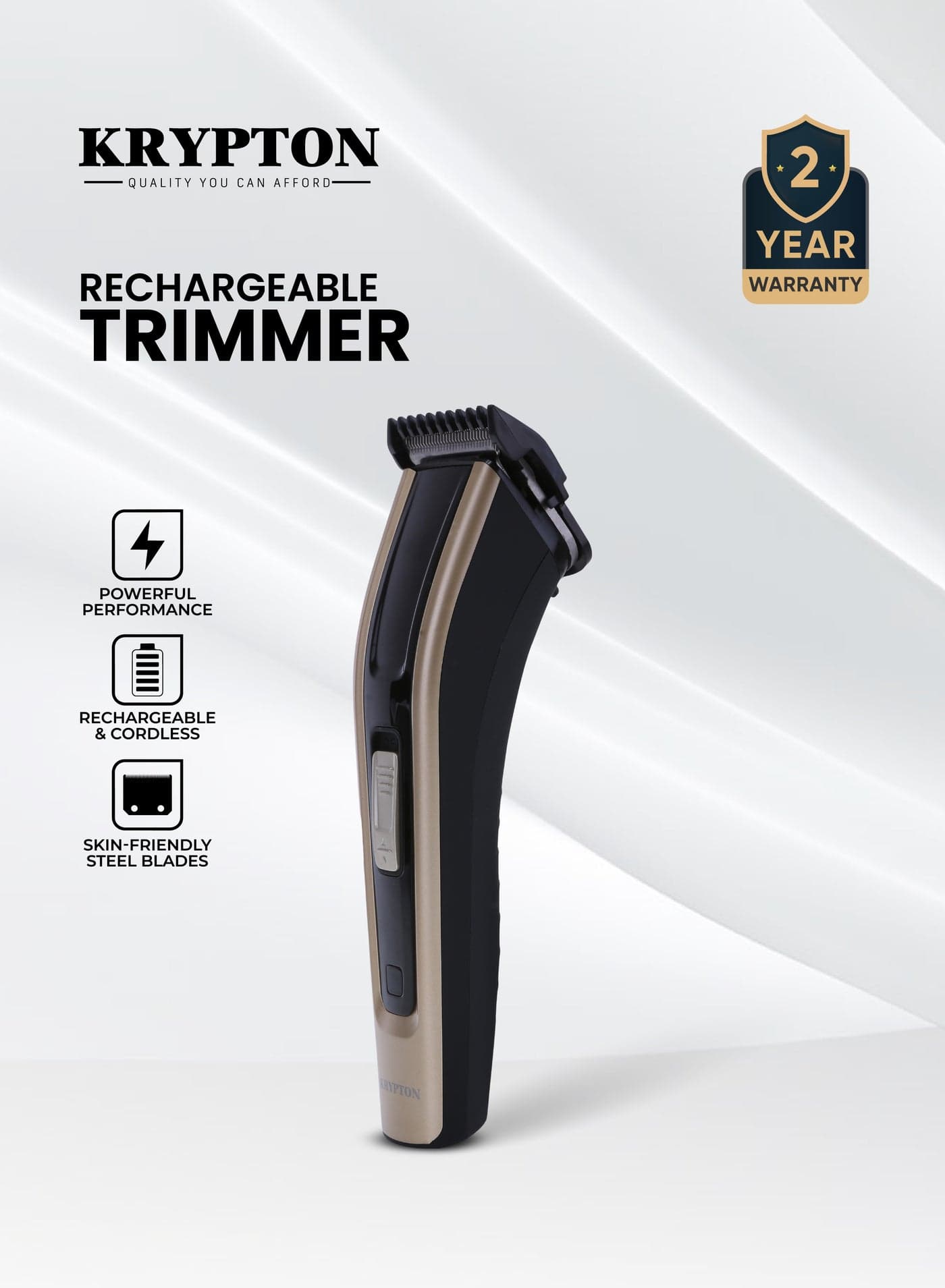 Rechargeable Hair Trimmer for Men Cordless Electric Hair Clipper Beard Trimmer Steel Blades 45 Minutes Runtime Low Noise Hair Cutting Machine with Attachment Combs Cleaning Brush & USB Charging Black and Golden