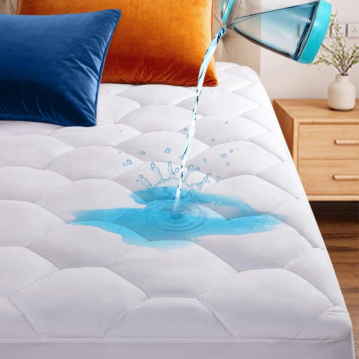 King Quilted Waterproof Mattress Pad CoverSoft Mattress Pad Cover Waterproof Mattress Protector Stretches up to 16 Deep PocketHollow Alternative FillingCooling Mattress Topper