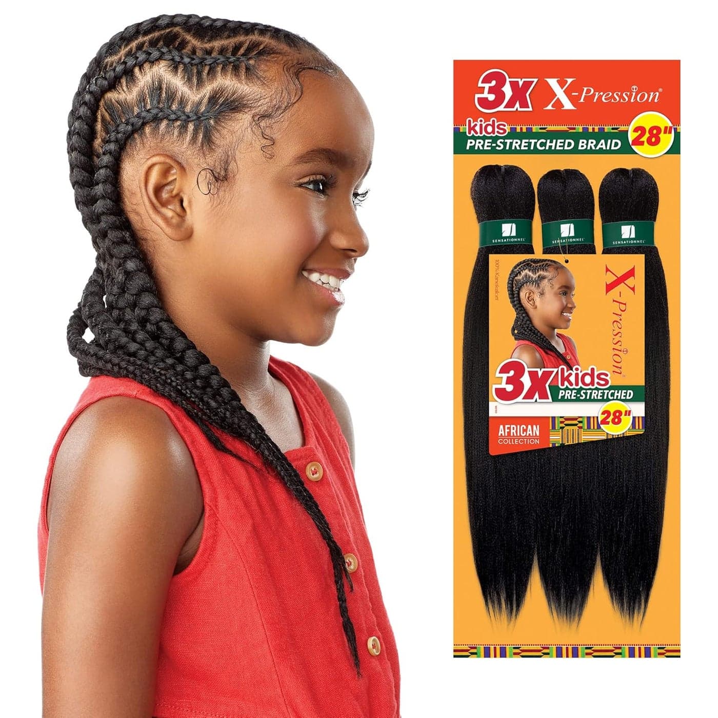 Sensationnel African Collection 3X X-Pression Pre-Stretched Braid 28" (Kids) (1-pack, SM1B/350)