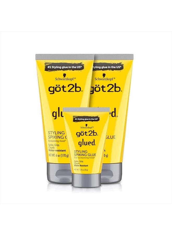 Glued Styling Spiking Hair Gel 2 - 6 oz tubes + 1 Travel 1.25 oz tube