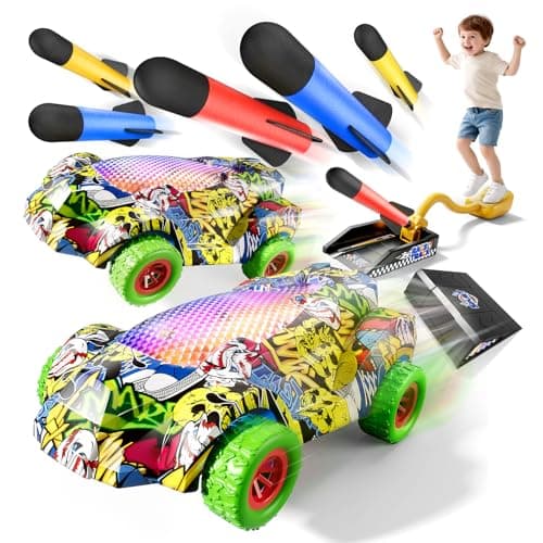 Rocket Launcher for Kids2 Race Car and 6 Foam Rockets 1 Pressure Launch Kit Outdoor Outside Backyard Toys Boy Birthday Gifts Set Toddler GamesToy for Boys Girls Age 3 4 5 6 7 8 9 Years Old
