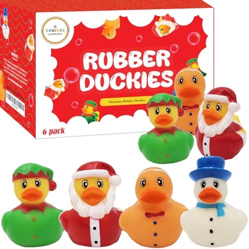 The Dreidel Company 6Pack Christmas Holiday Rubber Duck Toy Duckies for Kids Bath Birthday Gifts Baby Showers Summer Beach and Pool Activity 2 Inches 6Pack Assorted