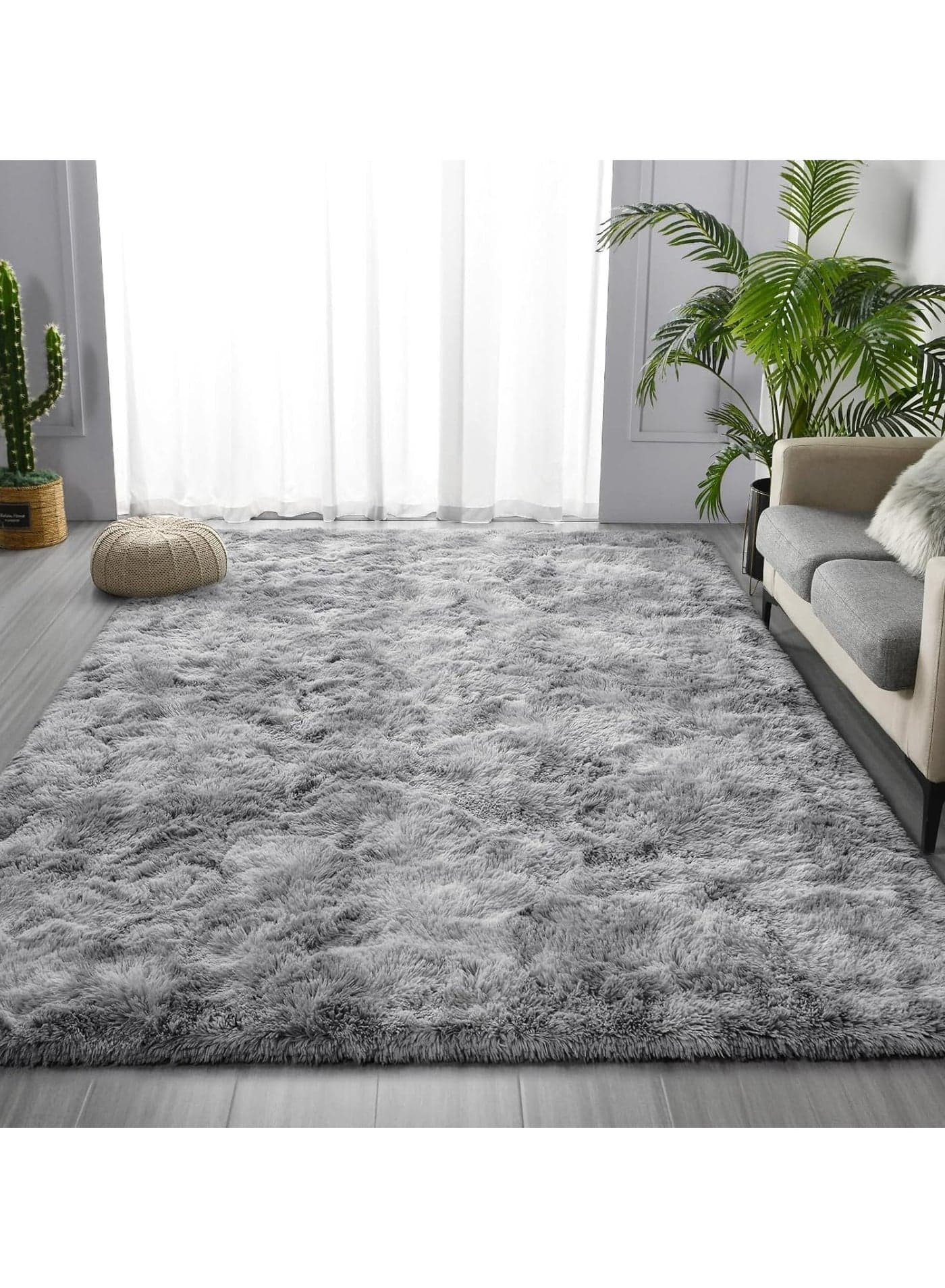 Large Area Rugs for Living Room Tie-Dyed Beige Shaggy Rug Fluffy Throw Carpets Ultra Soft Plush Modern Indoor Fuzzy Rugs for Bedroom Girls Kids Nursery Room Dorm Home Decor (Grey)