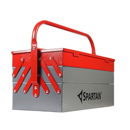 Spartan 17 Inch Portable Metal Tool Box with 5 Fold-Out Trays, Secure Locking System & Easy-Grip Round Handle | Heavy-Duty Rust-Resistant Storage Organizer for DIY, Home Repair, Garage & Jobsite Use