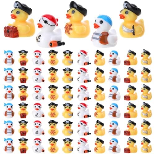 GGSTDDUP 60 Pcs Mini Pirate Resin Ducks Pirate Figures Toy Tiny Resin Ducks Miniature Figures for Crafts Party Favors Dollhouse Christmas Decoration