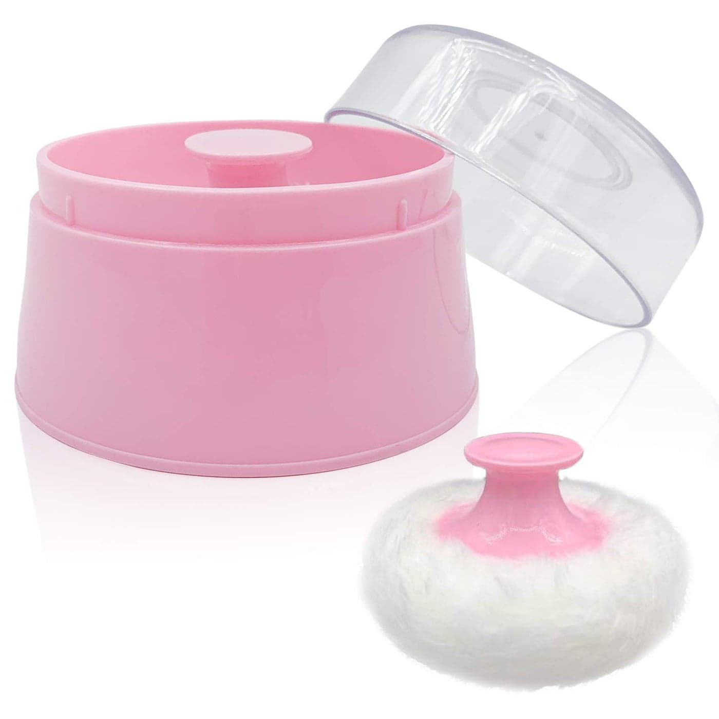 BPA Free Baby Powder Puff Box Large 28 Fluffy Body AfterBath Powder Case Baby Care FaceBody Villus Powder Puff Container Makeup Cosmetic Talcum Powder Container with Hand Holder Pink