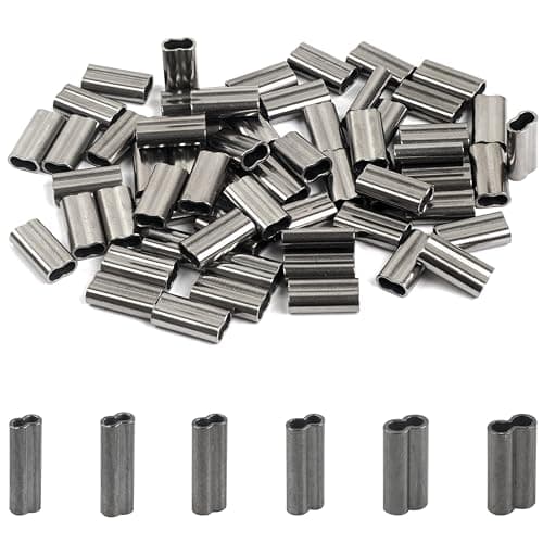 SILANON Double Barrel Crimp Sleeves,100pcs Fishing Crimp Sleeves Brass Copper Crimping Loop Sleeves Wire Rope Crimp Sleeves Fishing Line Tube Connector Wire Leader Rigging Tackle (1.0mm-10pcs)