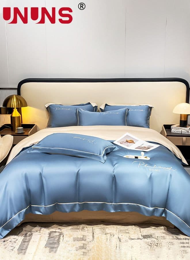 Washed Silk Bedding Set,4-Piece Skin-Friendly Breathable Duvet Cover Set,Luxury Silk Feel Satin Bed Sheets Full Bedding Set,1.8M Bed 200*230CM