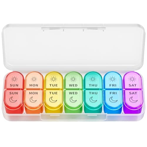 Weekly Pill Organizer 2 Times a Day - AM PM Pill Organizer with 7 Daily Color-Coded Small Cases, Morning and Night Travel Pill Cases for Vitamins, Medicine, & Supplements
